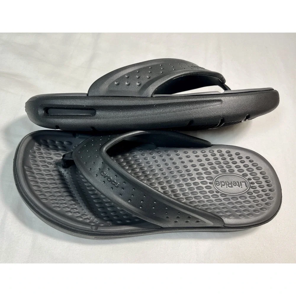 Crocs LiteRide Flip Flop Black Thong Sandal NEW M8 W10 Lightweight Pool Beach